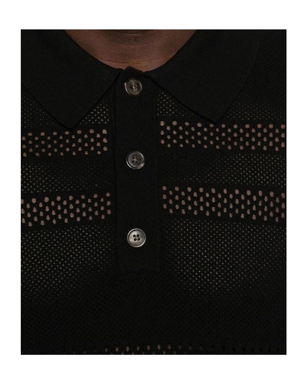 Dries Van Noten Black Mesh Polo Shirt for men