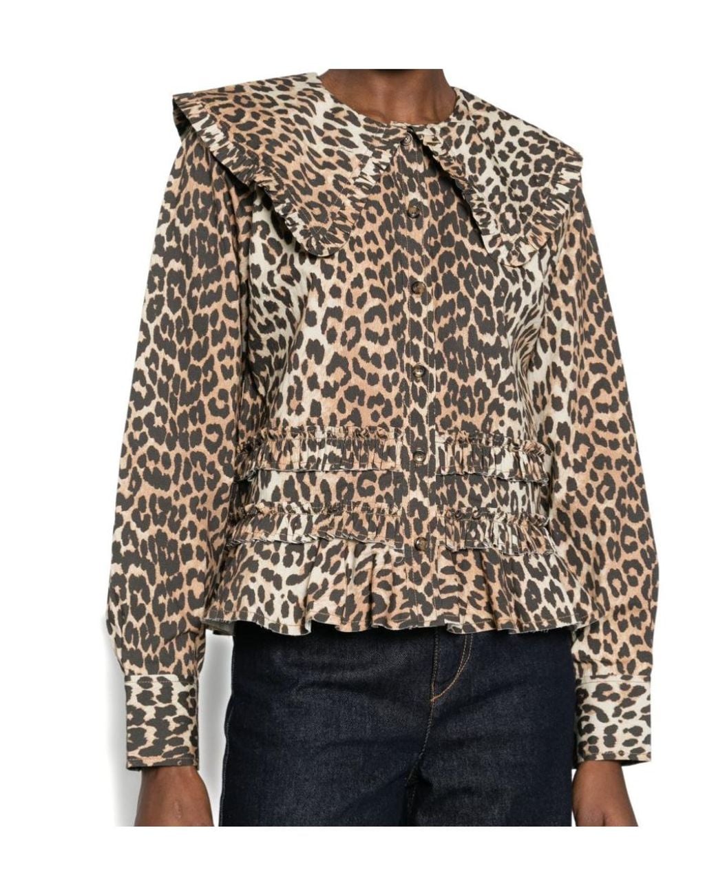 Ganni Natural Ruffled Printed Top
