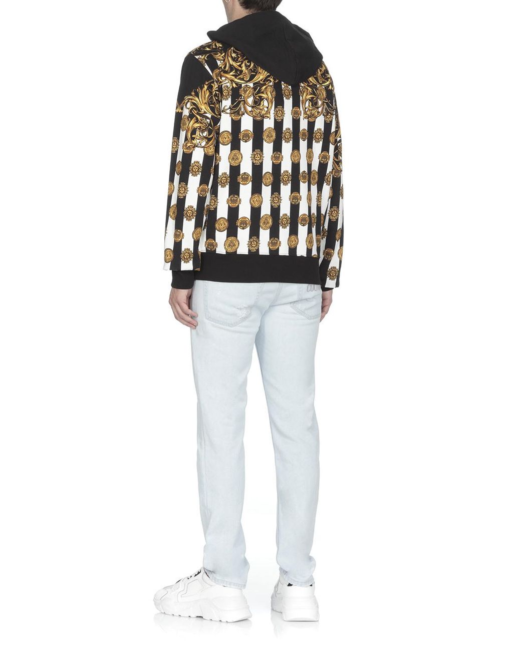 Versace Jeans Black V-Emblem Medusa-Print Fleece Hoodie for men