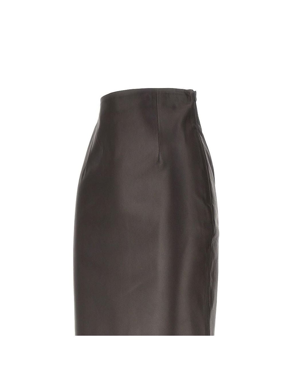Loulou de Saison Brown Inga Leather Pencil Maxi Skirt