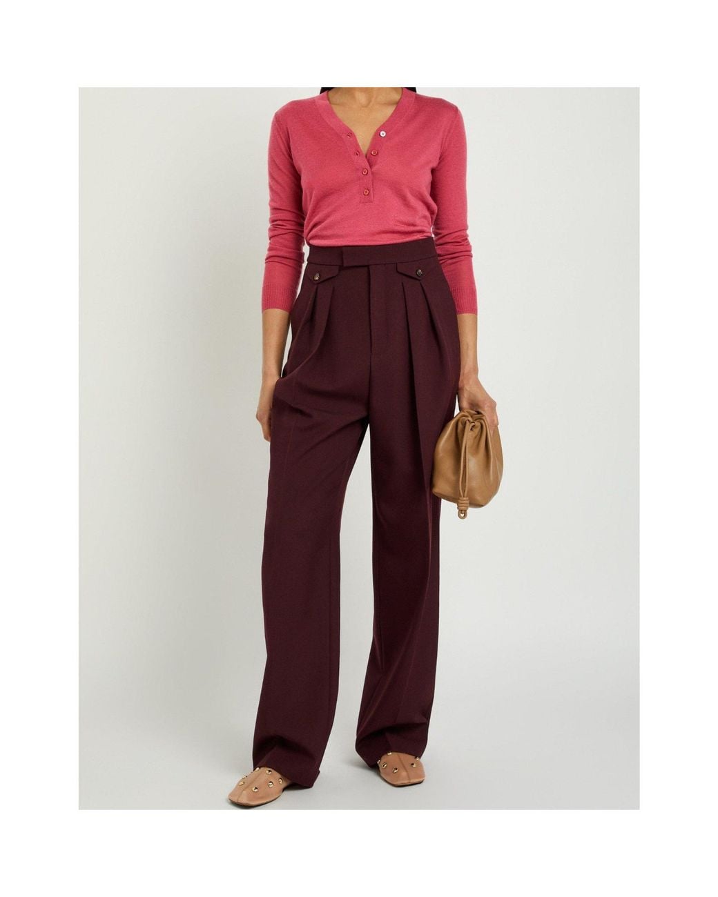 Joseph Pink V-Neck Long-Sleeve Knit Top