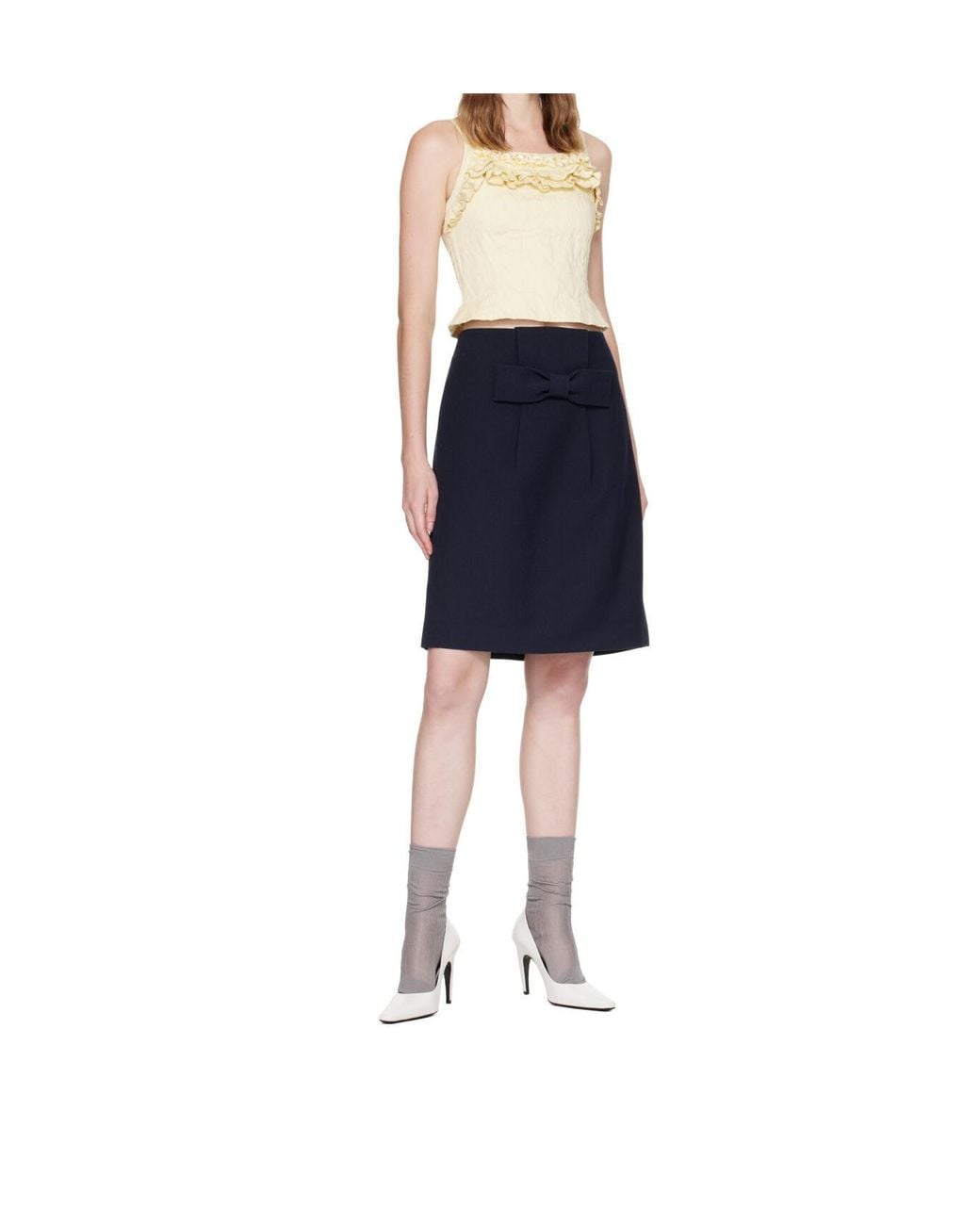 ShuShu/Tong Blue Bow Detail Straight Midi Skirt