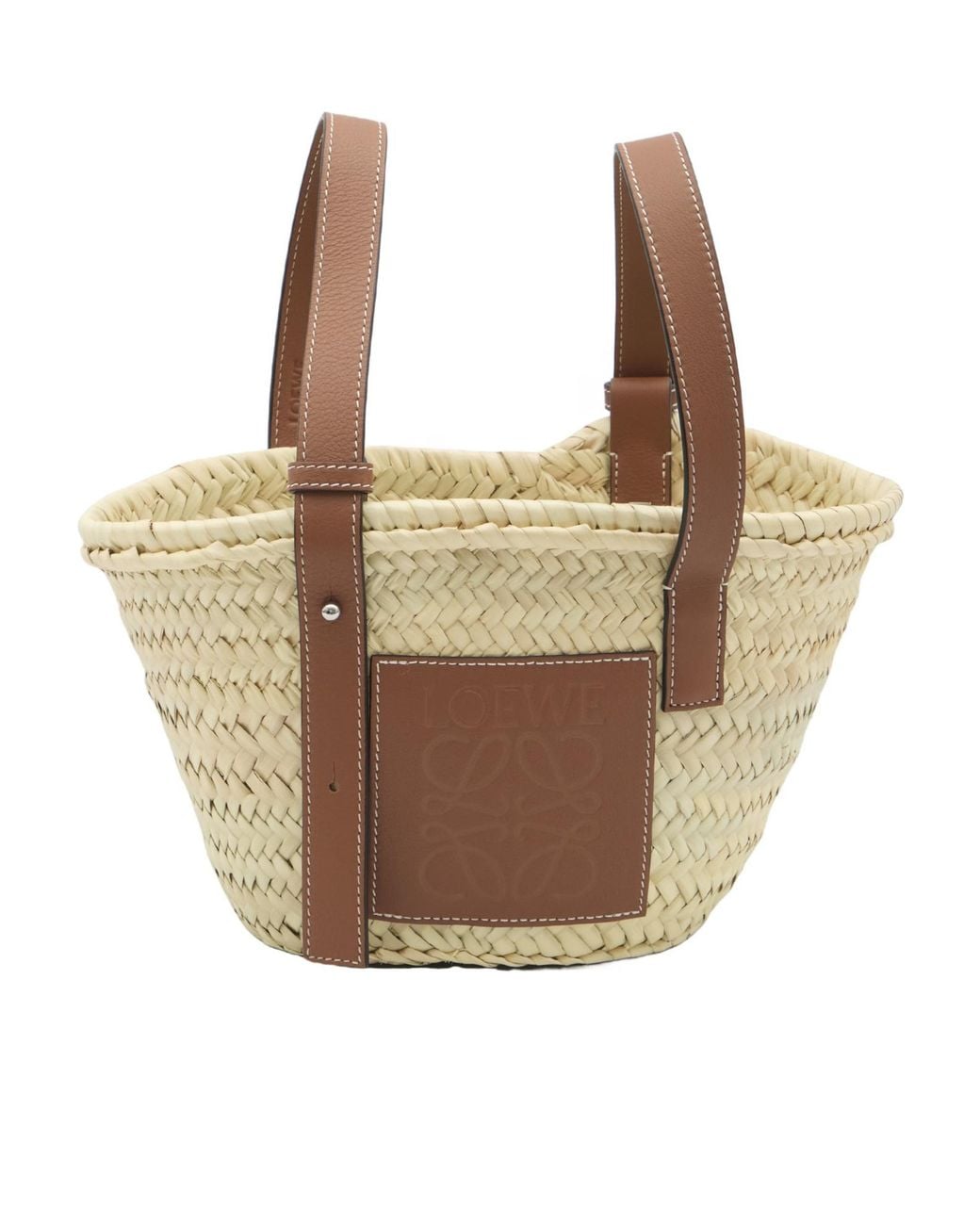 Loewe Brown Logo Patch Interwovened Small Basket Bag