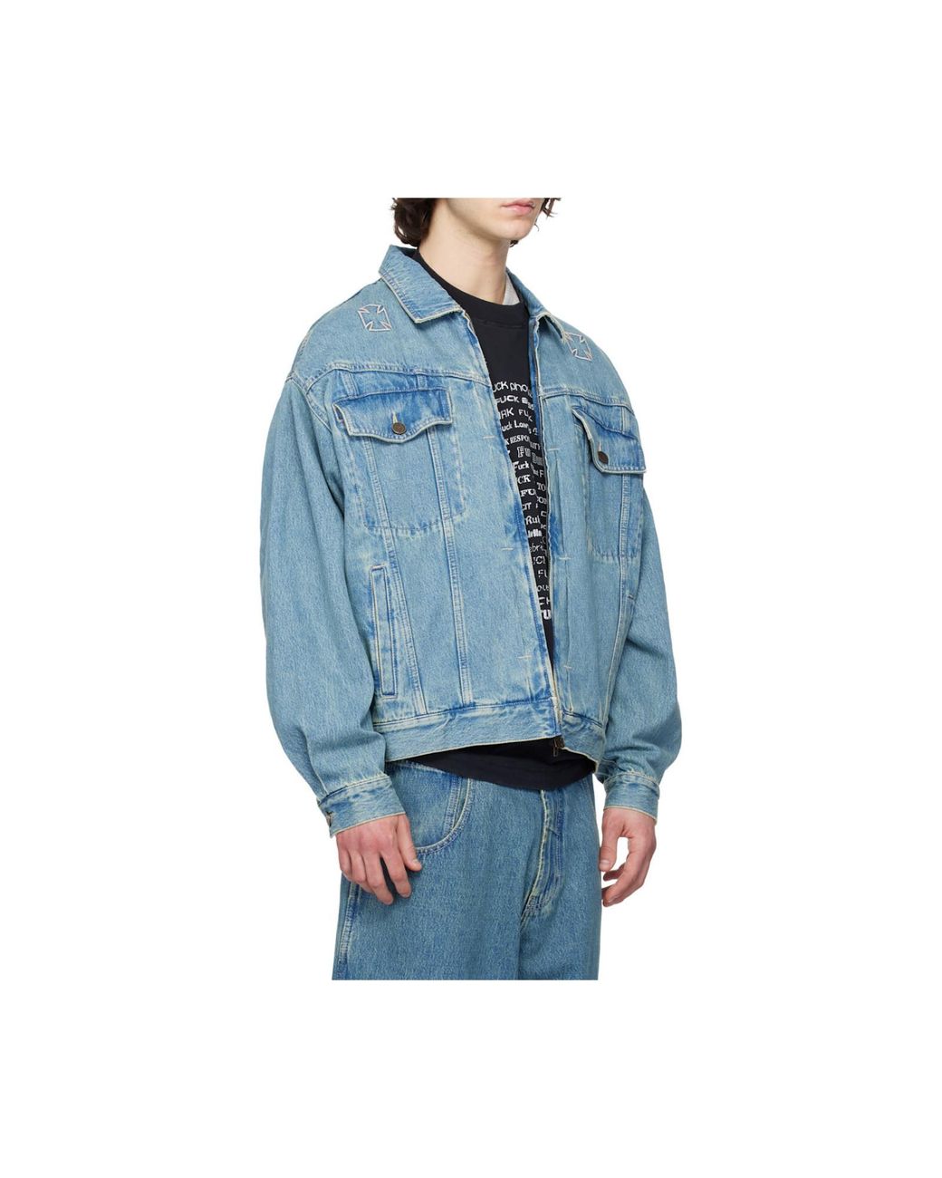Vetements Blue Logo-Print Denim Jacket for men