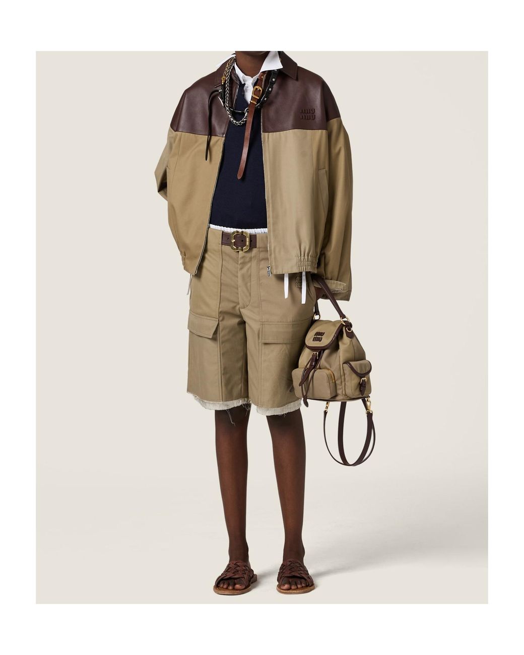 Miu Miu Brown Chino And Leather Blouson Jacket
