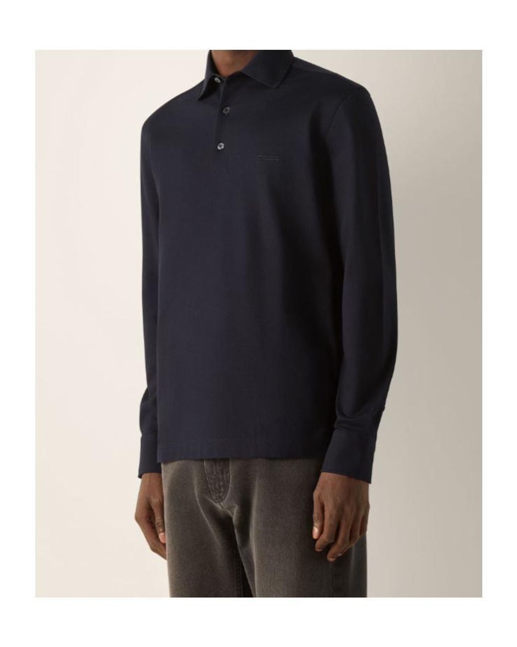 Zegna Blue Long-Sleeve Polo Shirt for men