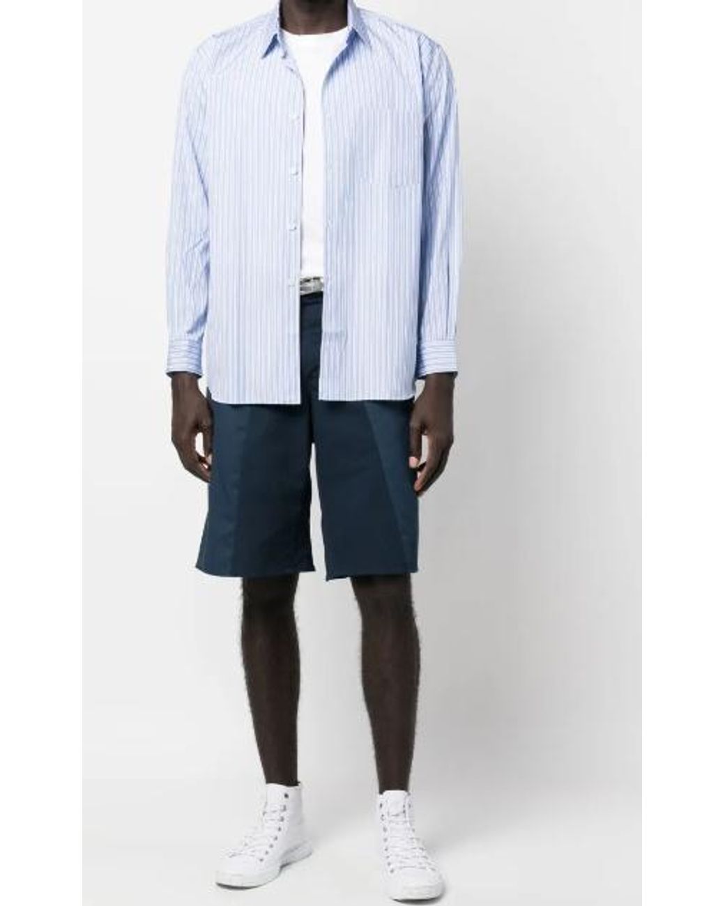 Comme des Garçons White Vertical-Striped Cotton Shirt for men
