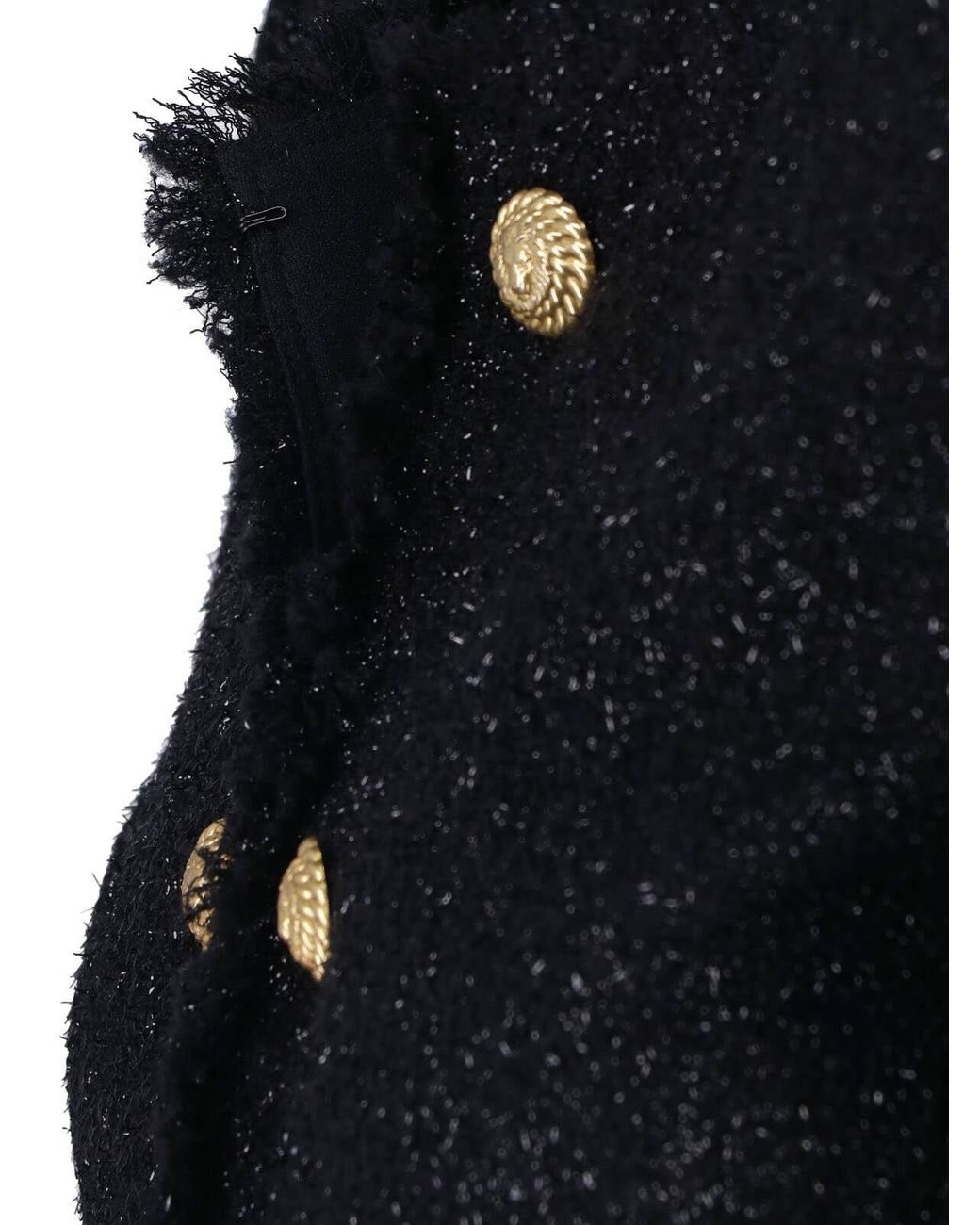 Balmain Black Frayed Hem Button Detailed Jacket