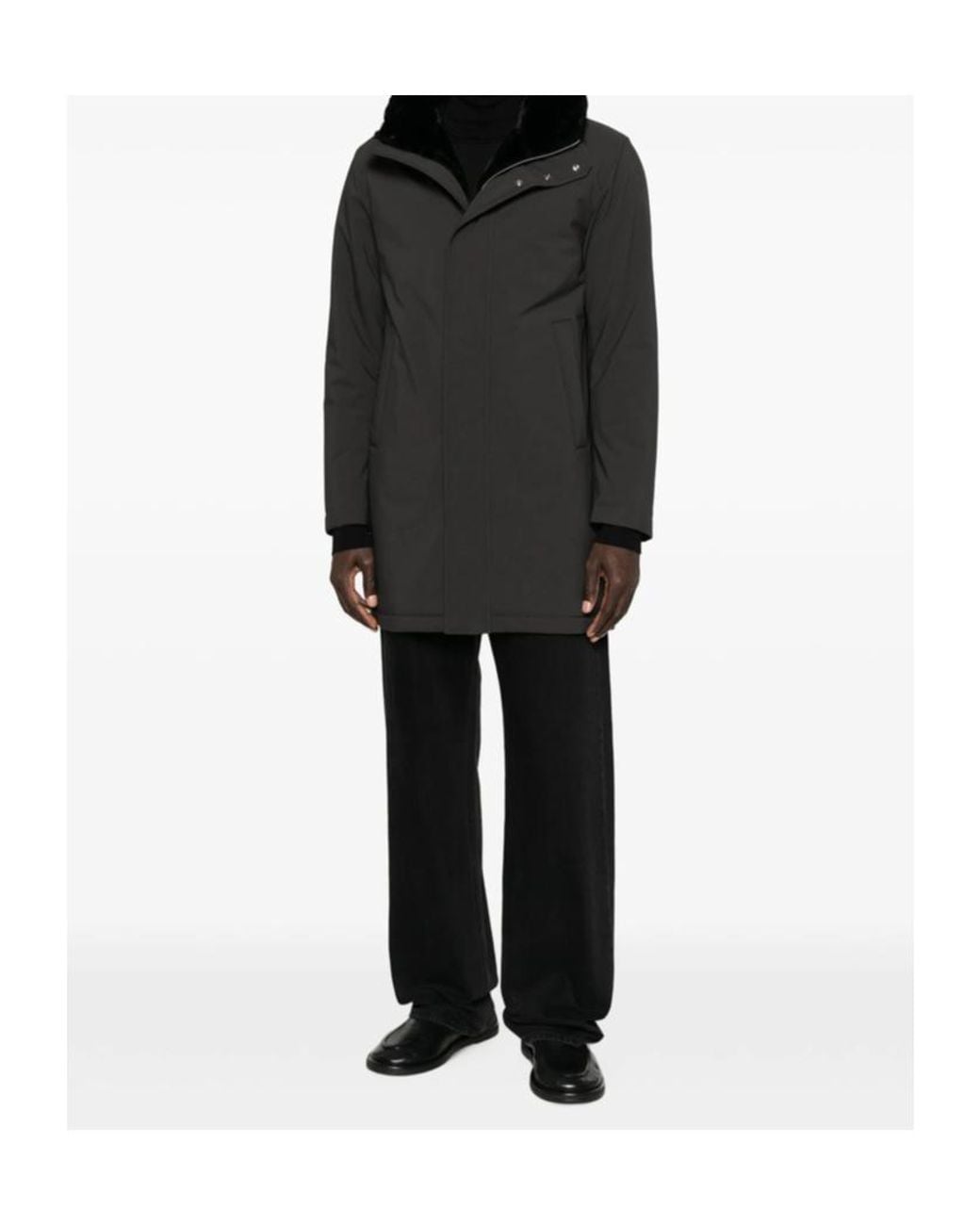 Herno Black Long-Sleeve Hooded Padded Jacket for men