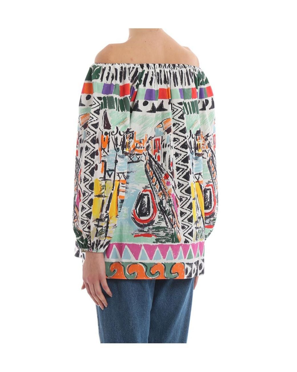 Prada Gray Strapless Print Blouse