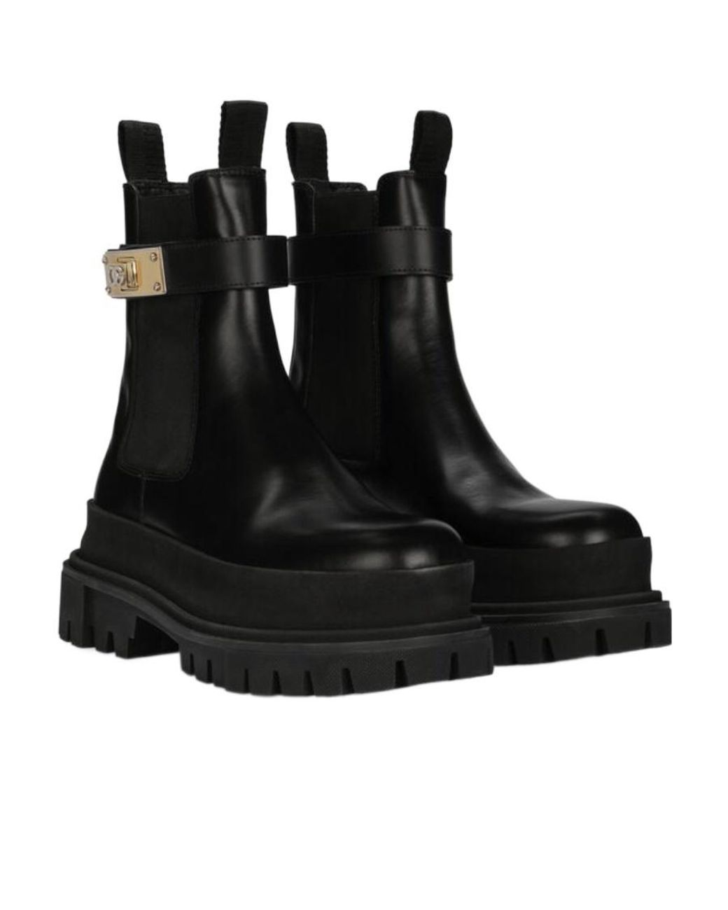 Dolce & Gabbana Black Logo Plaque Round-Toe Boots