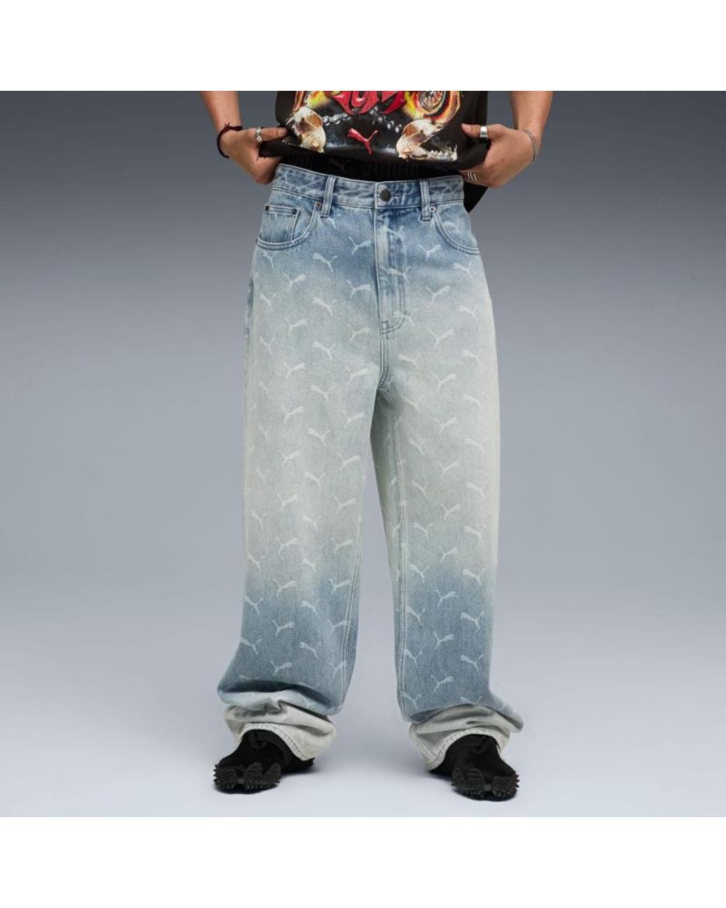 PUMA Blue X Aap Rocky Logo Monogram Straight-Leg Jeans