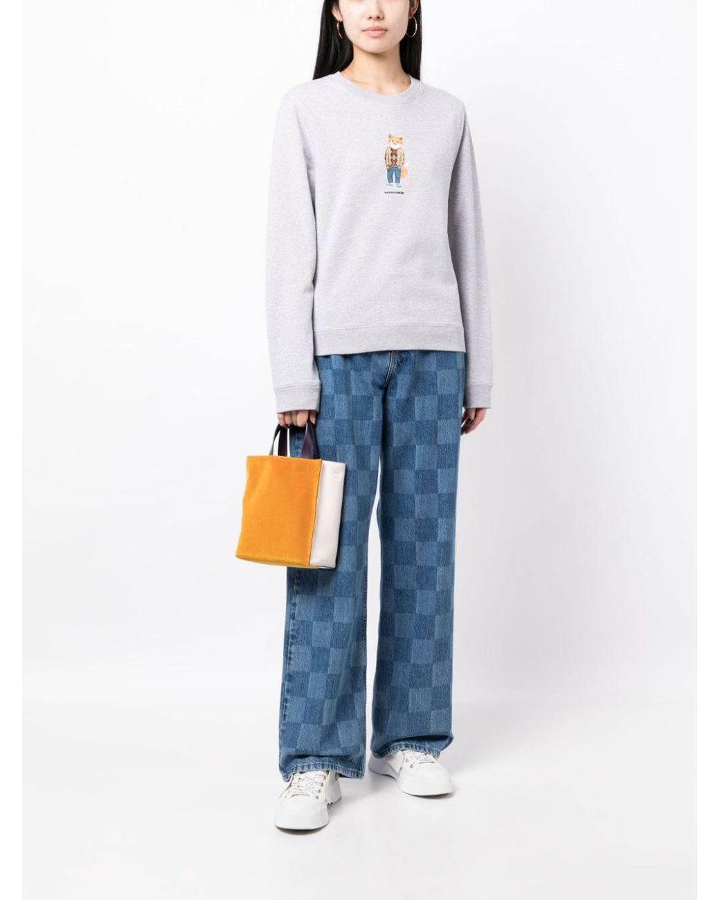 Maison Kitsuné White Maison Kitsuné Fox Printed Crewneck Sweatshirt