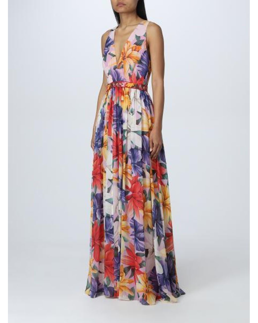 Etro Red Floral-Print Silk Dress