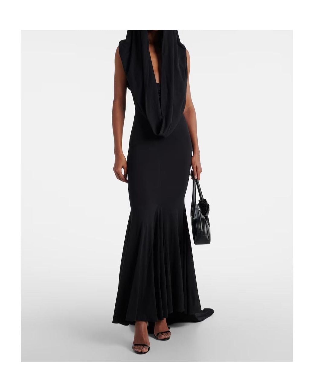 Magda Butrym Black Hooded Silk-Blend Jersey Maxi Dress