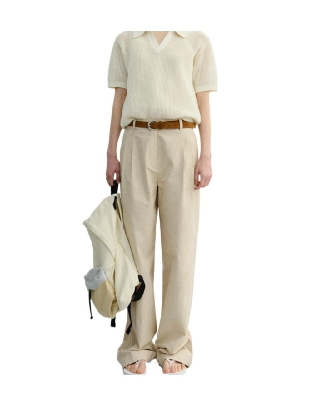 DUNST Natural Pleated Wide-Leg Pants