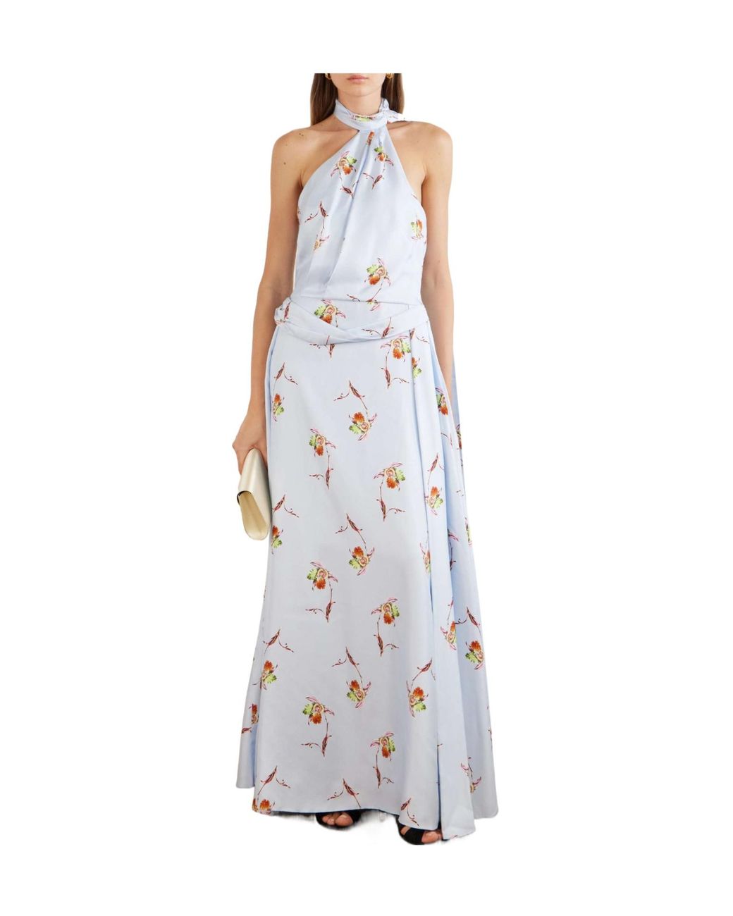 Emilia Wickstead White Halterneck Silk-Twill Gown