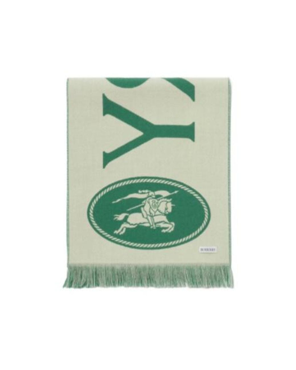 Burberry Green Logo Jacquard Fringed Scarf