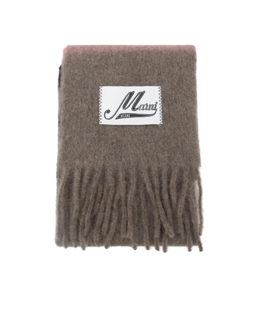 Marni Gray Logo-Patch Fringed Scarf