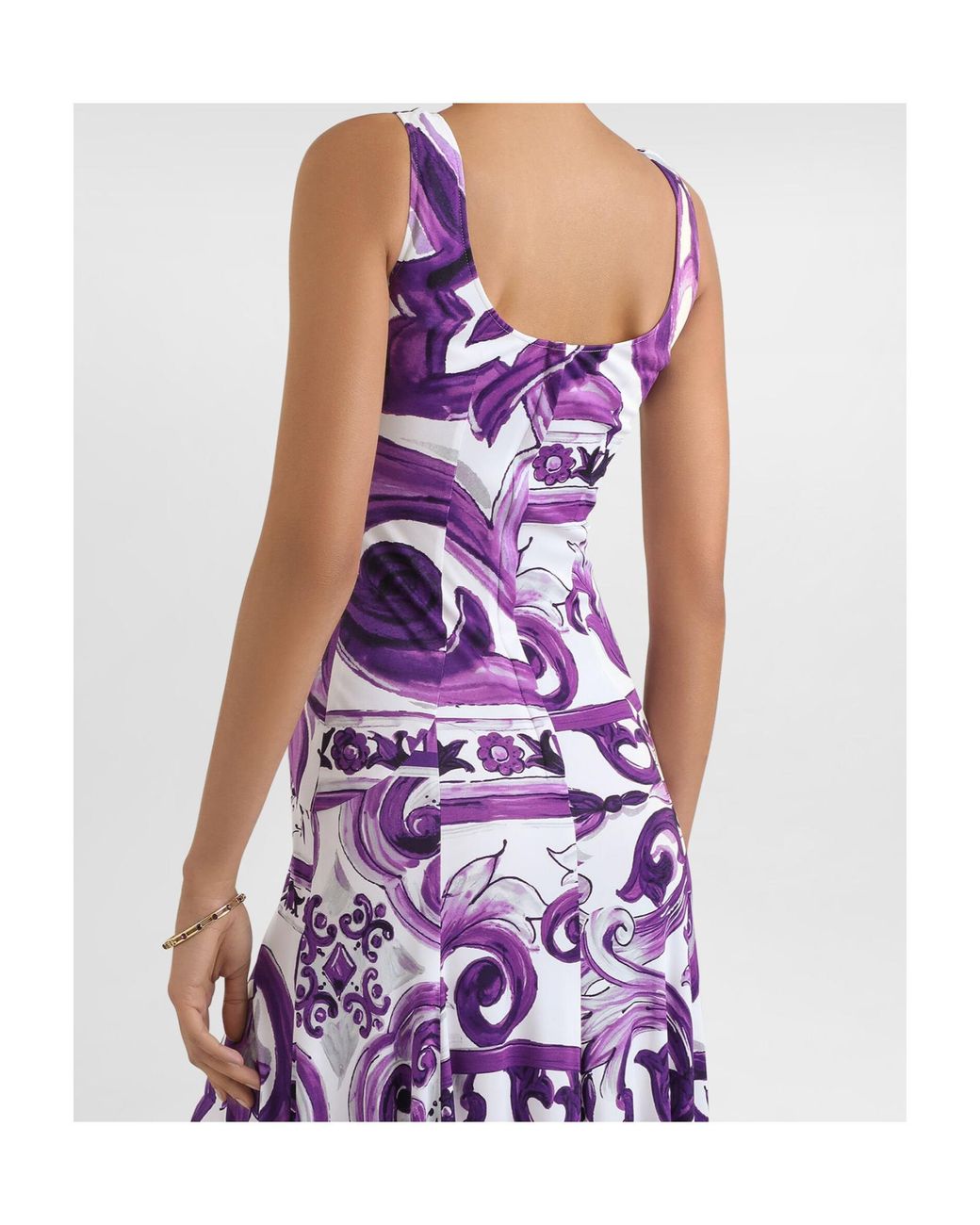 Dolce & Gabbana Purple Maiolica-Print Midi Dress