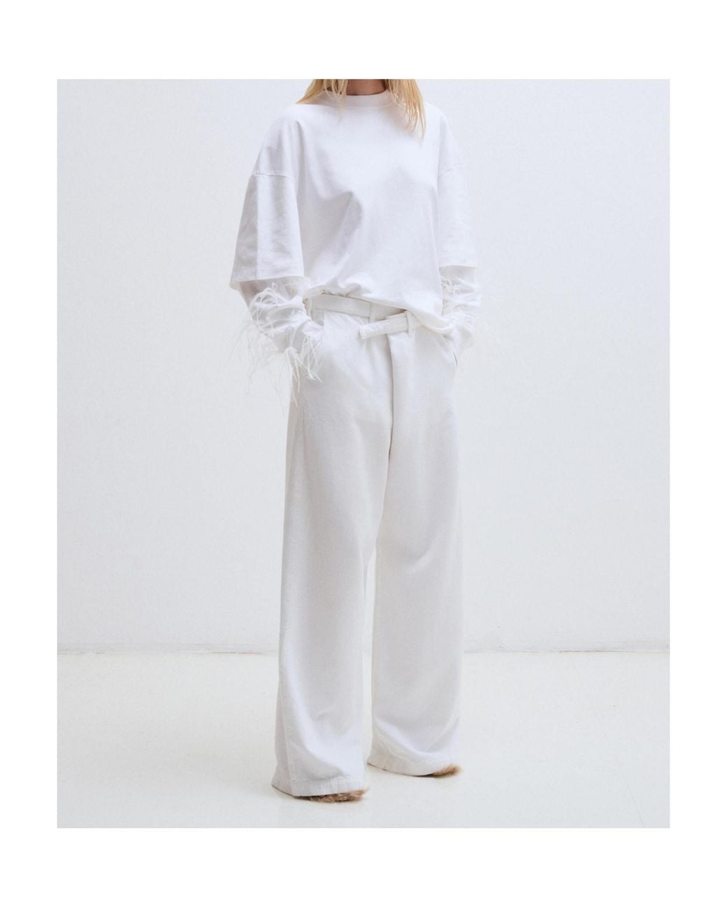DARKPARK White Troy Feather-Sleeve Top