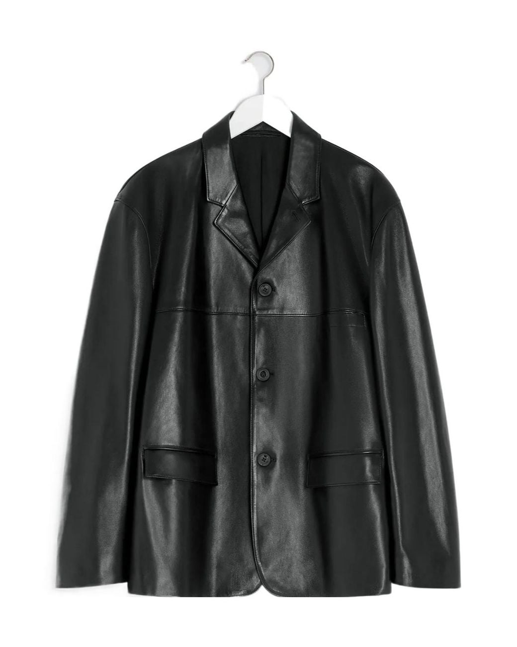 Lemaire Black Leather Single Breasted Jacket for men