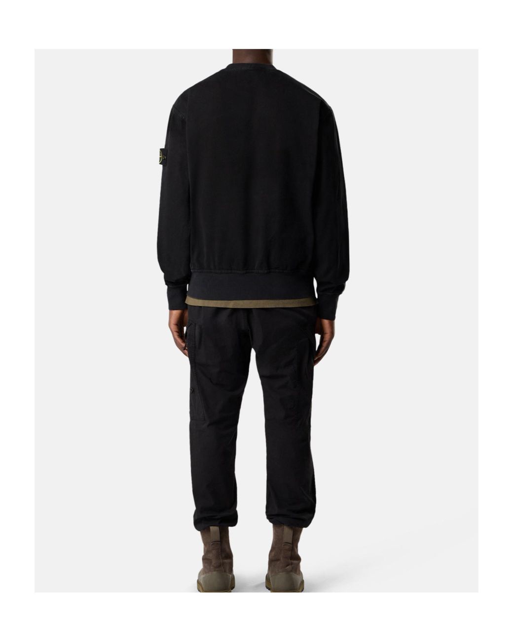 Stone Island Black Washed Effect Logo Patch Sweatshirt for men