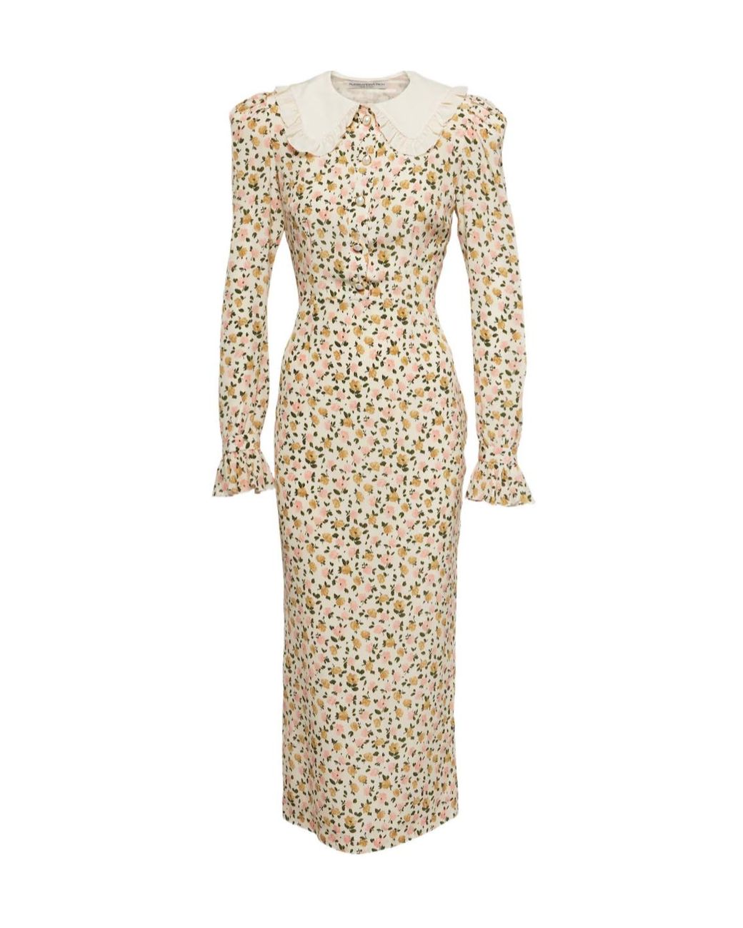 Alessandra Rich Natural Floral Silk Midi Dress