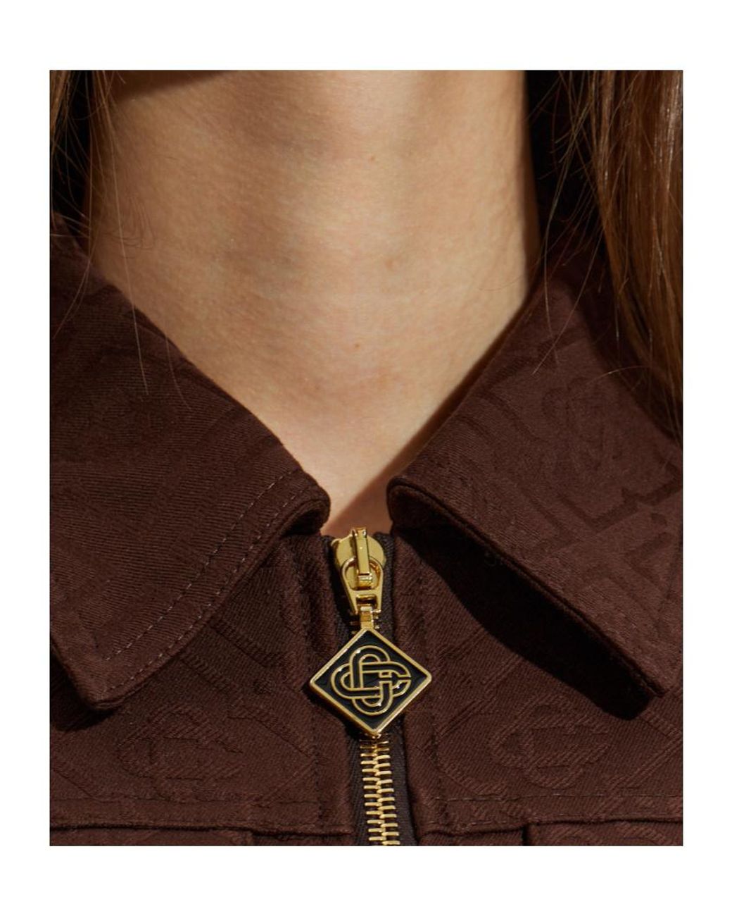 Casablanca Brown Monogram Jacquard Zip-Front Shirt Dress