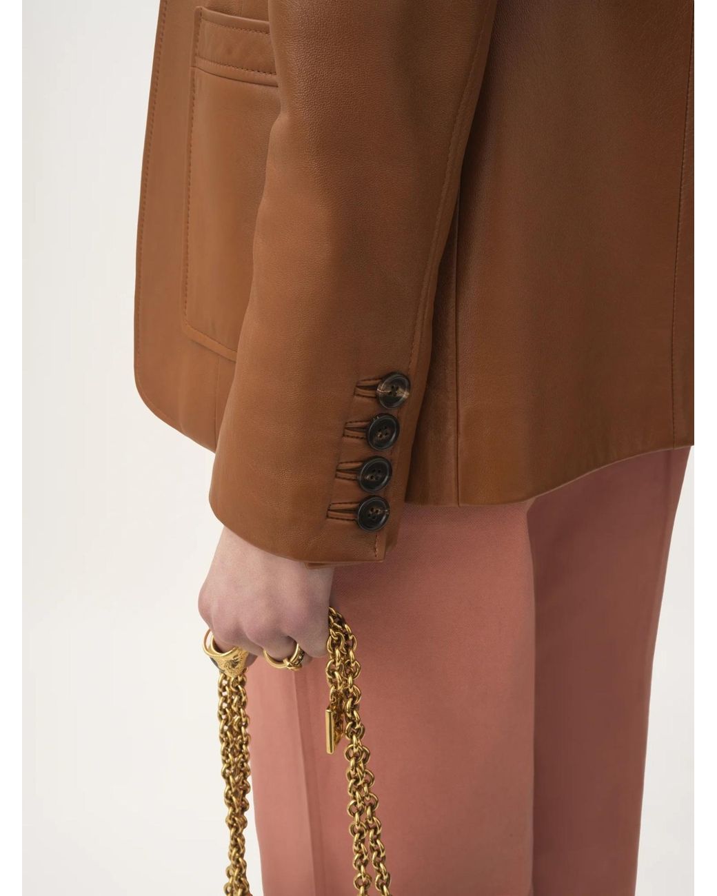 Chloé Brown Patch-Pocket Leather Jacket