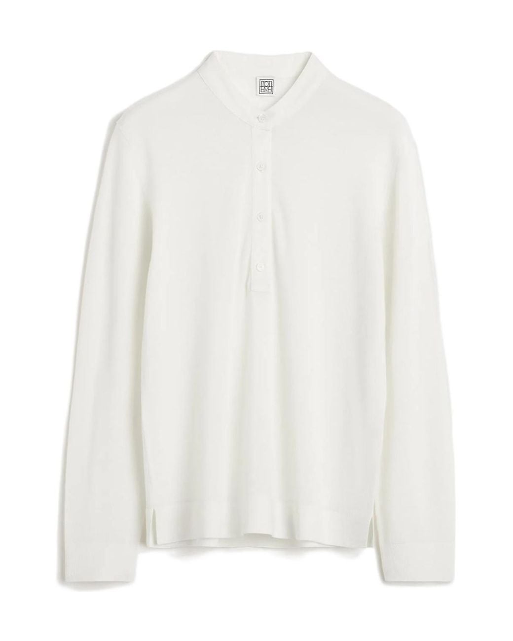 Totême White Button-Placket Long-Sleeve Sweater