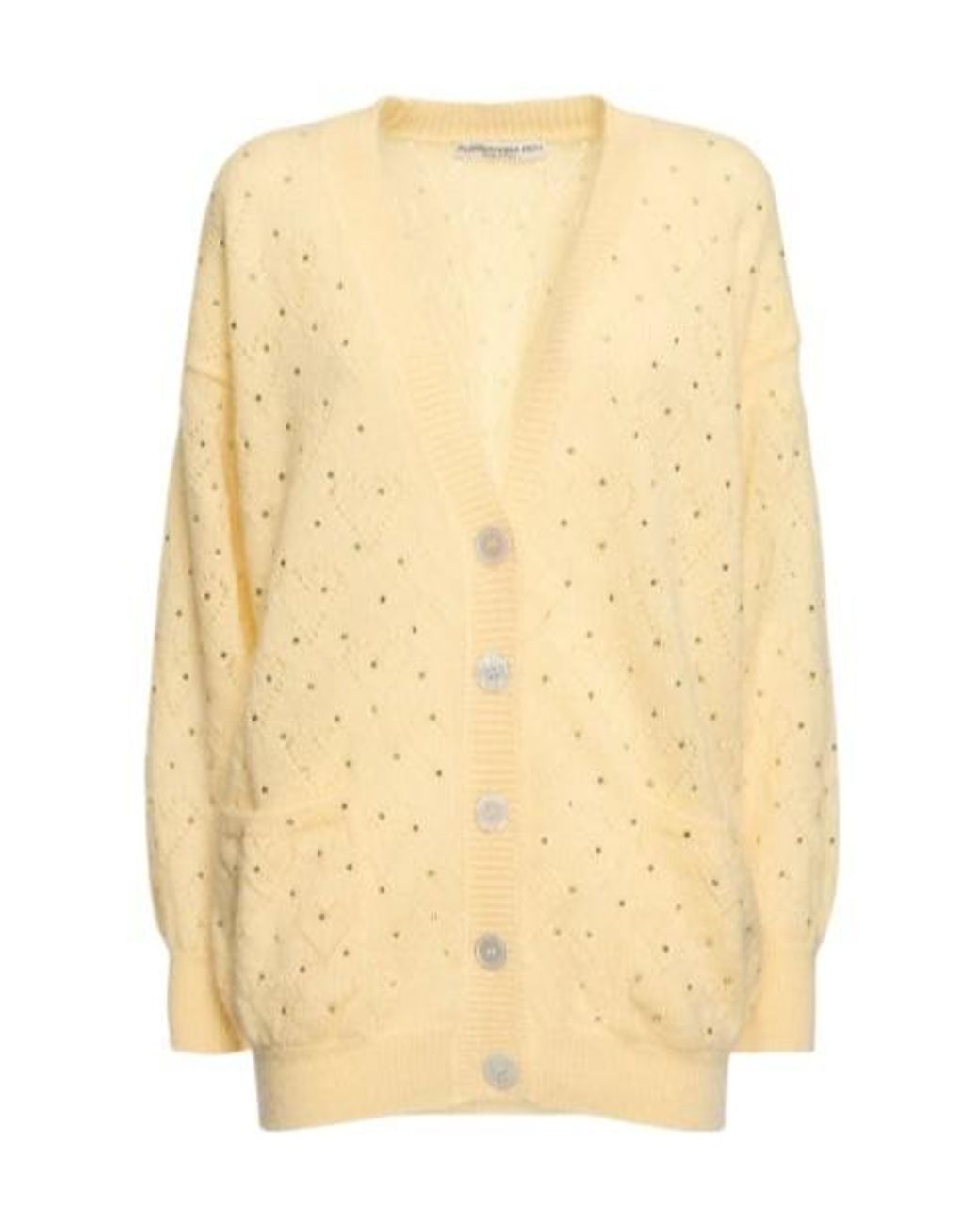 Alessandra Rich Natural Crystal Decorated Knitted Cardigan