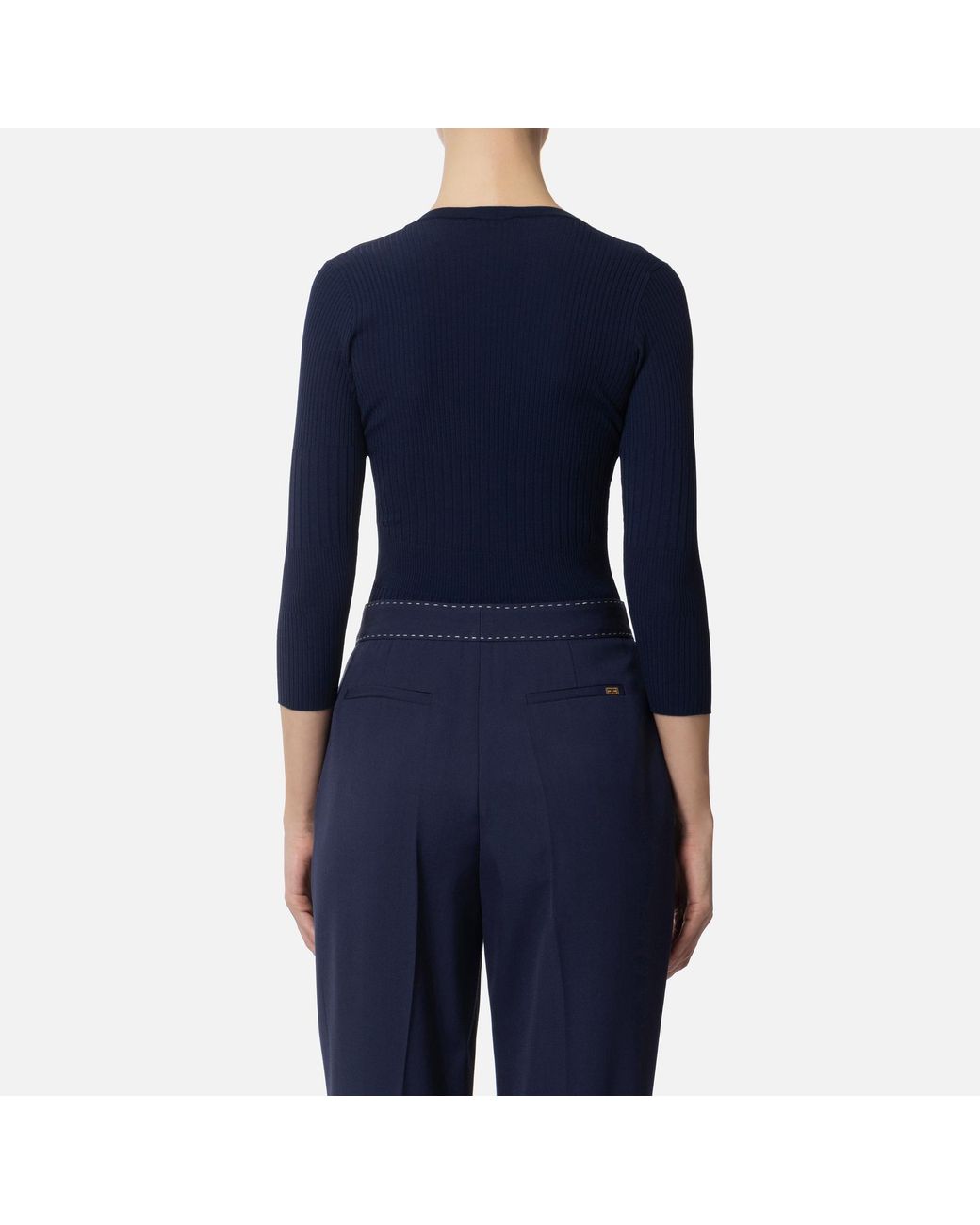 Elisabetta Franchi Blue V-Neck Rib Knit Top