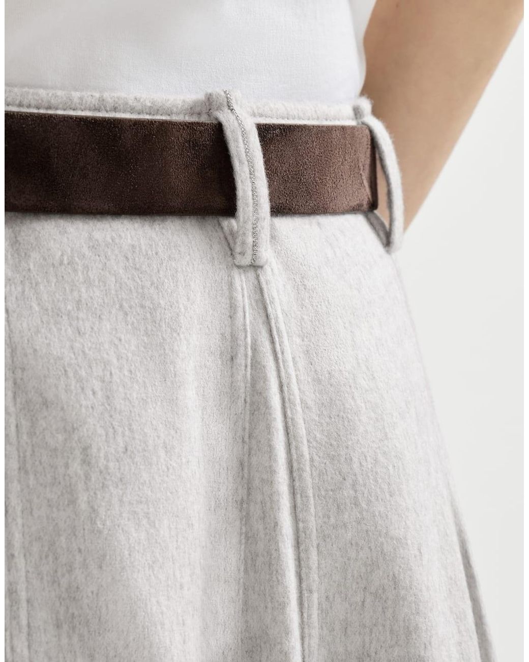 Brunello Cucinelli Gray Wool Flannel Flared Skirt With Monili
