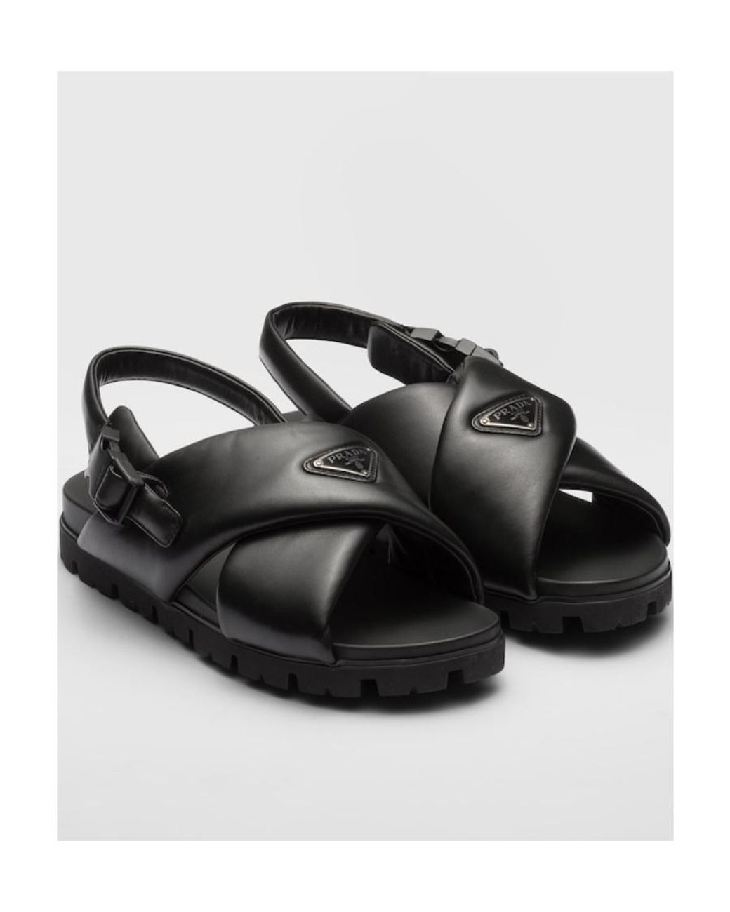 Prada Black Padded Nappa Leather Crisscross Sandals for men