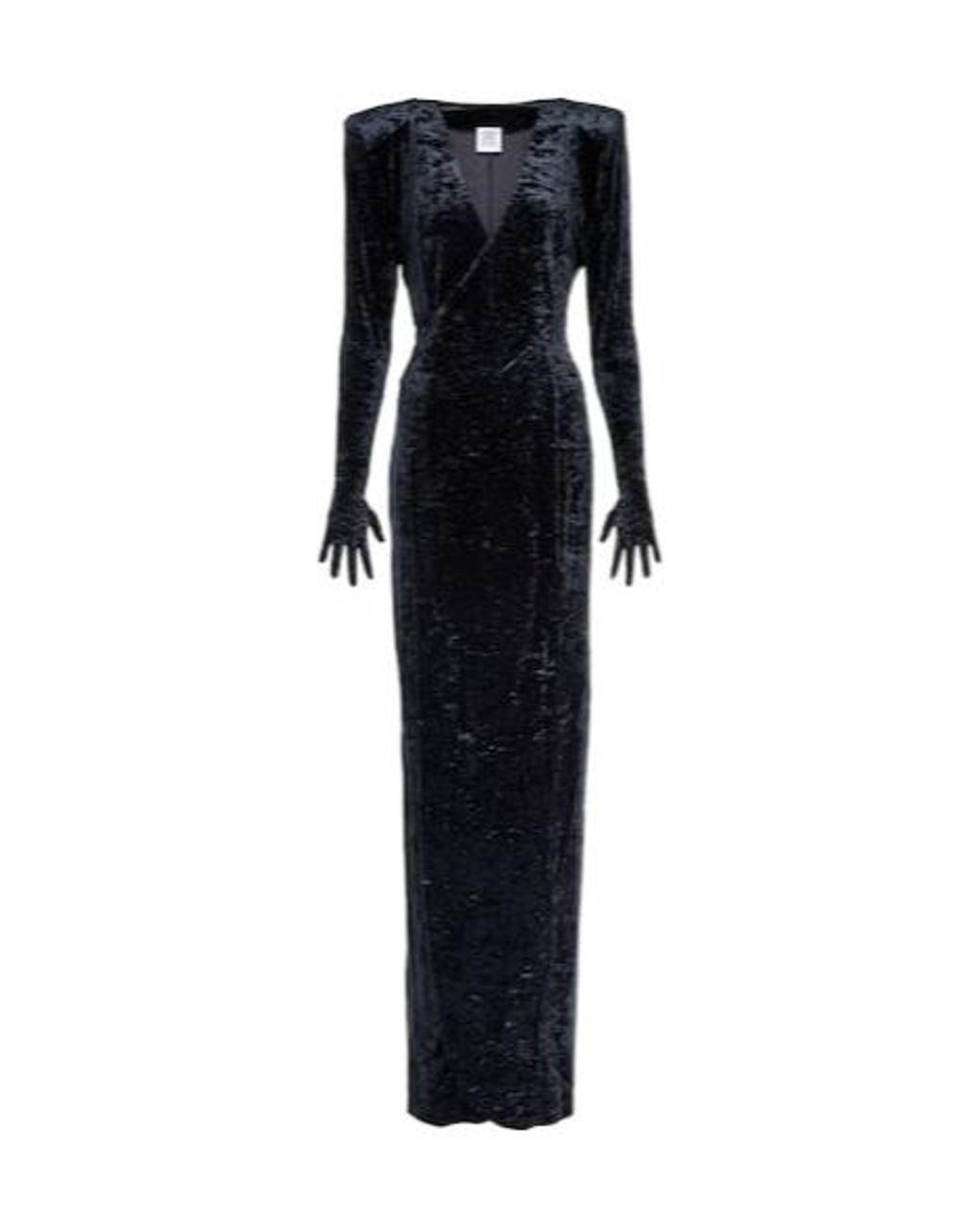 Vetements Blue Diva Gloves Velvet Maxi Dress