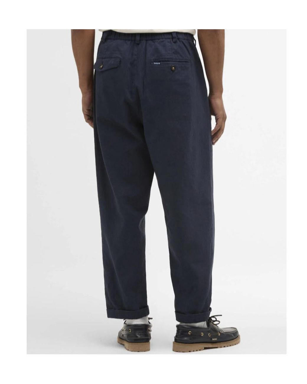 Barbour Blue Cotton Linen Relaxed Trouser for men