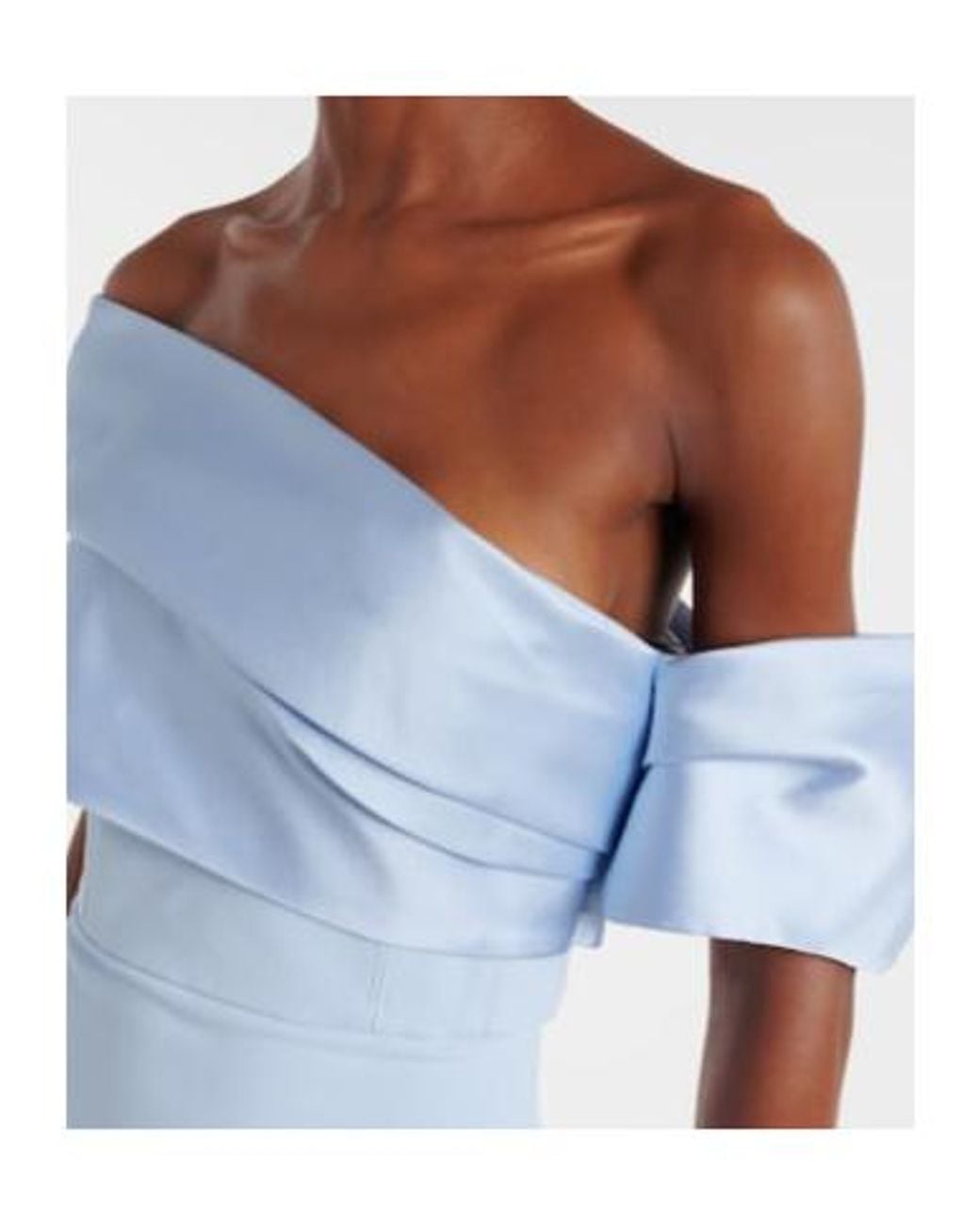 Solace London Blue Alexis Asymmetric Off-Shoulder Gown