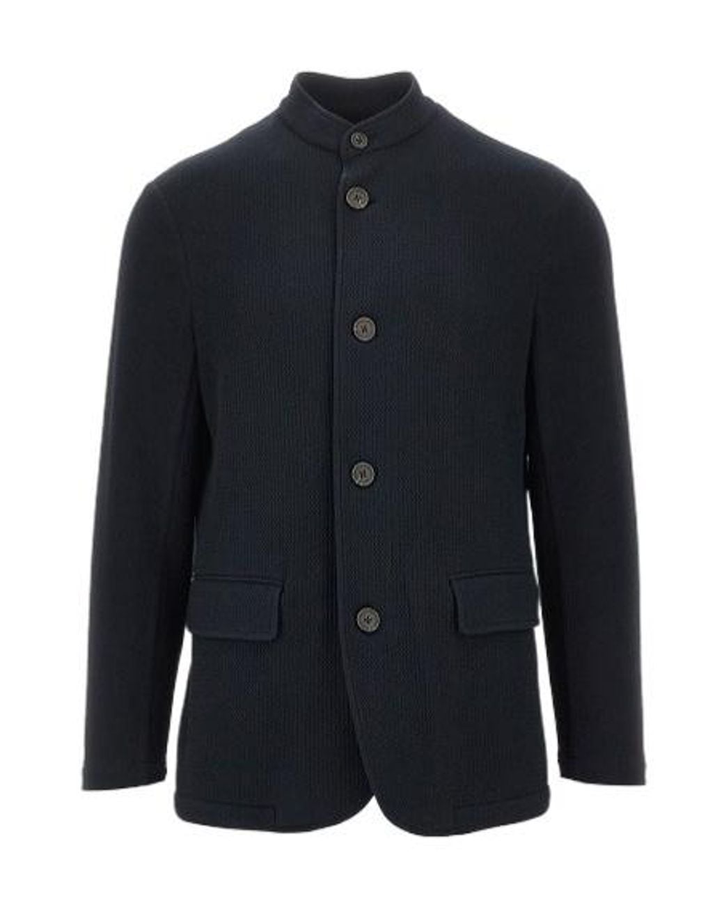 Emporio Armani Blue Textured Stand Collar Jacket for men