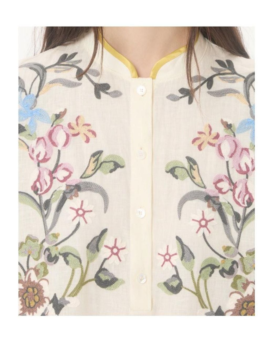 Valentino Natural Floral Patterned Long-Sleeved Mini Dress