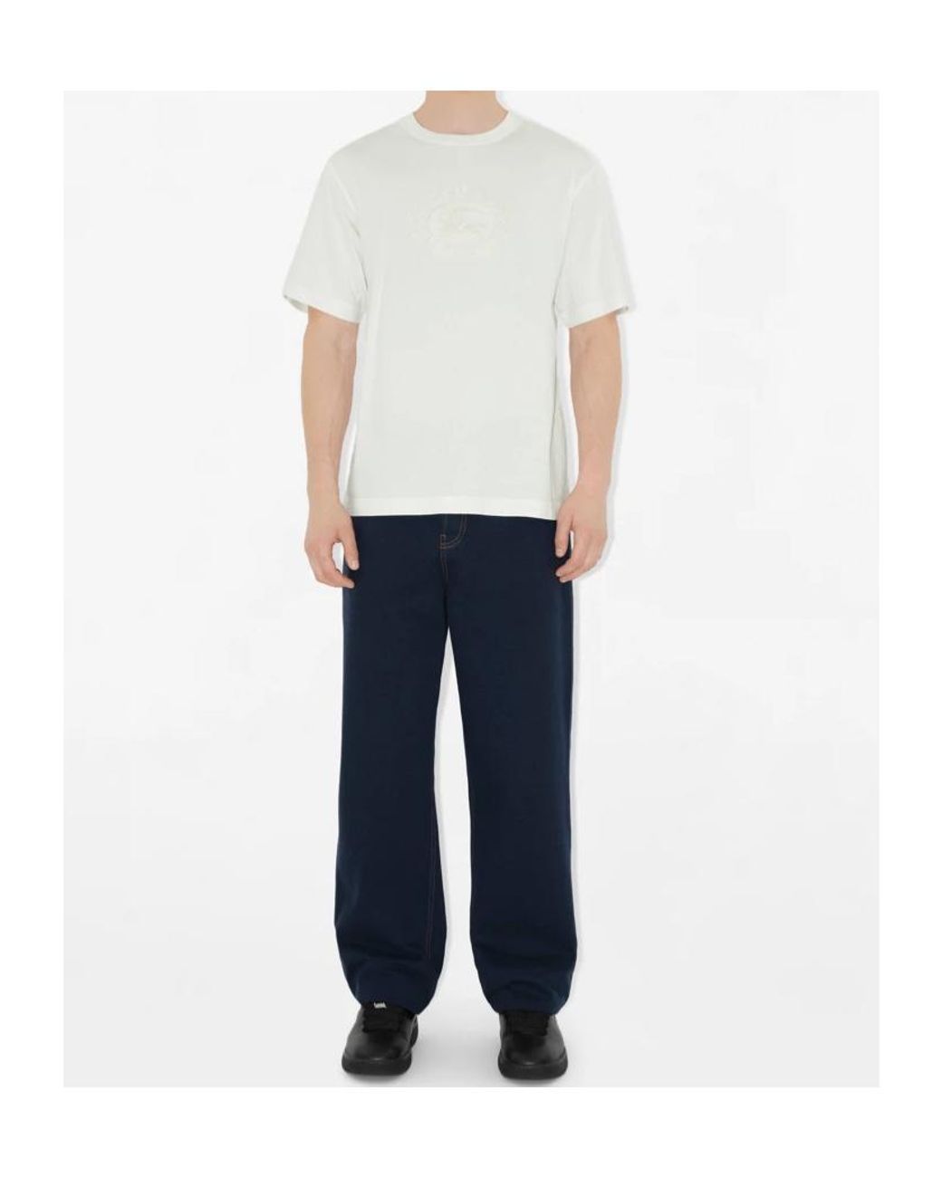 Burberry White Logo Embroidered Crewneck T-Shirt for men