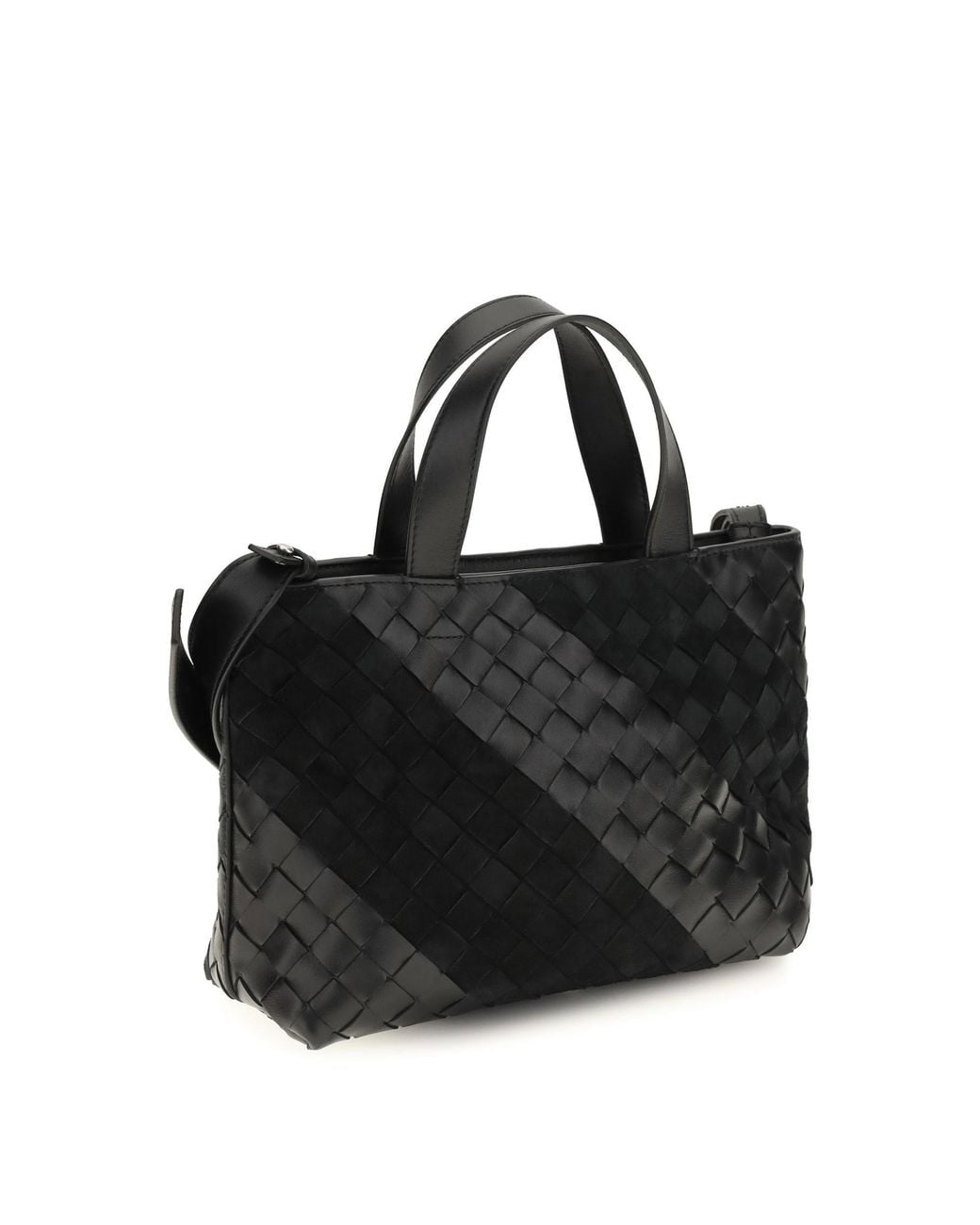 Bottega Veneta Black Intrecciato Striped Handbag for men