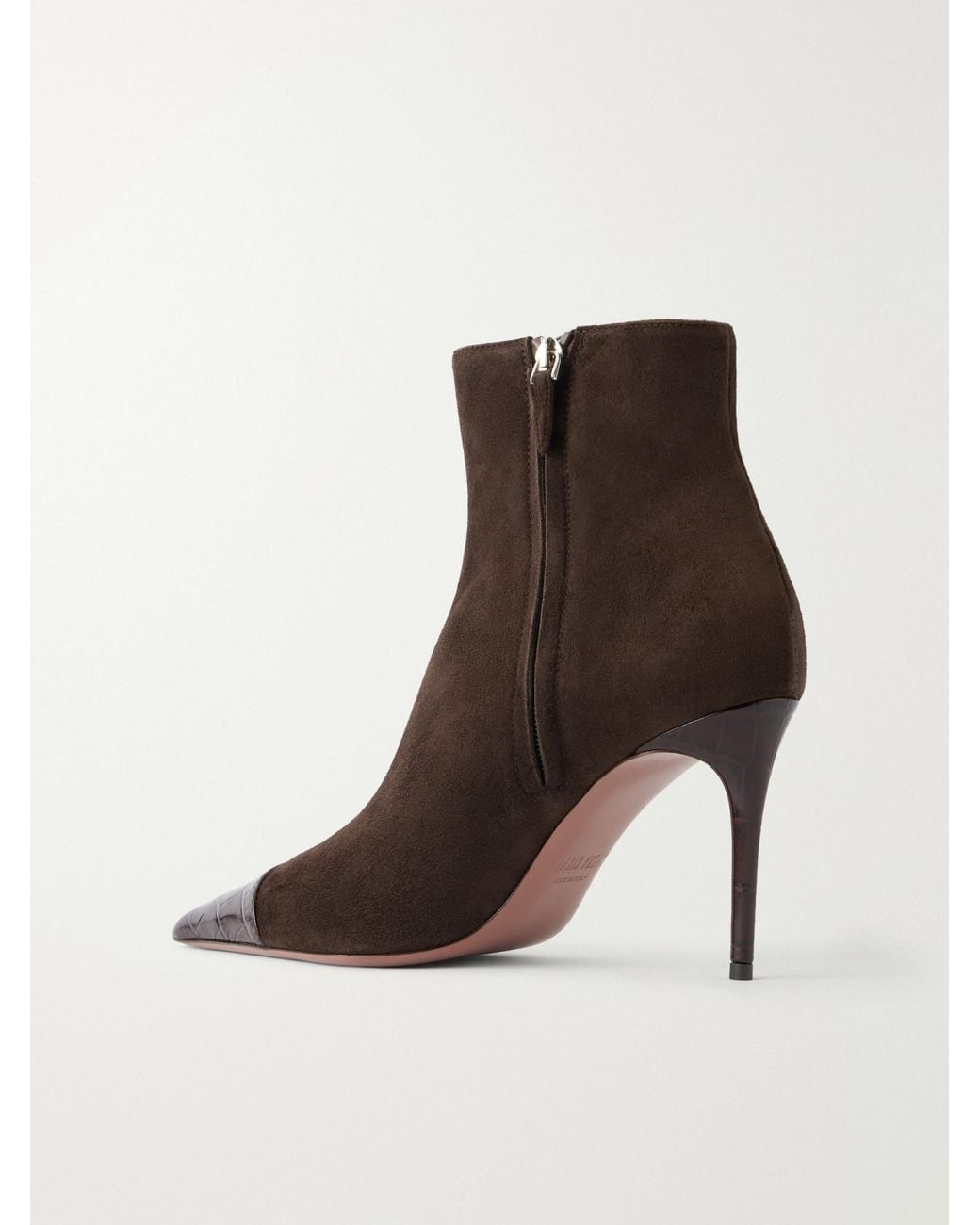 Paris Texas Brown Croc-Effect Leather-Trimmed Suede Ankle Boots