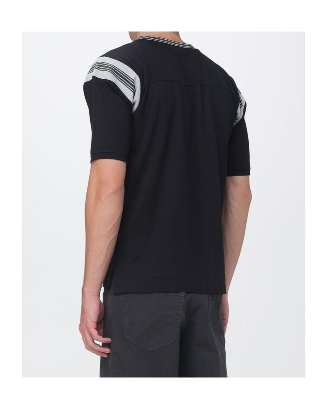 Dries Van Noten Black Stripe Detailed T-Shirt for men