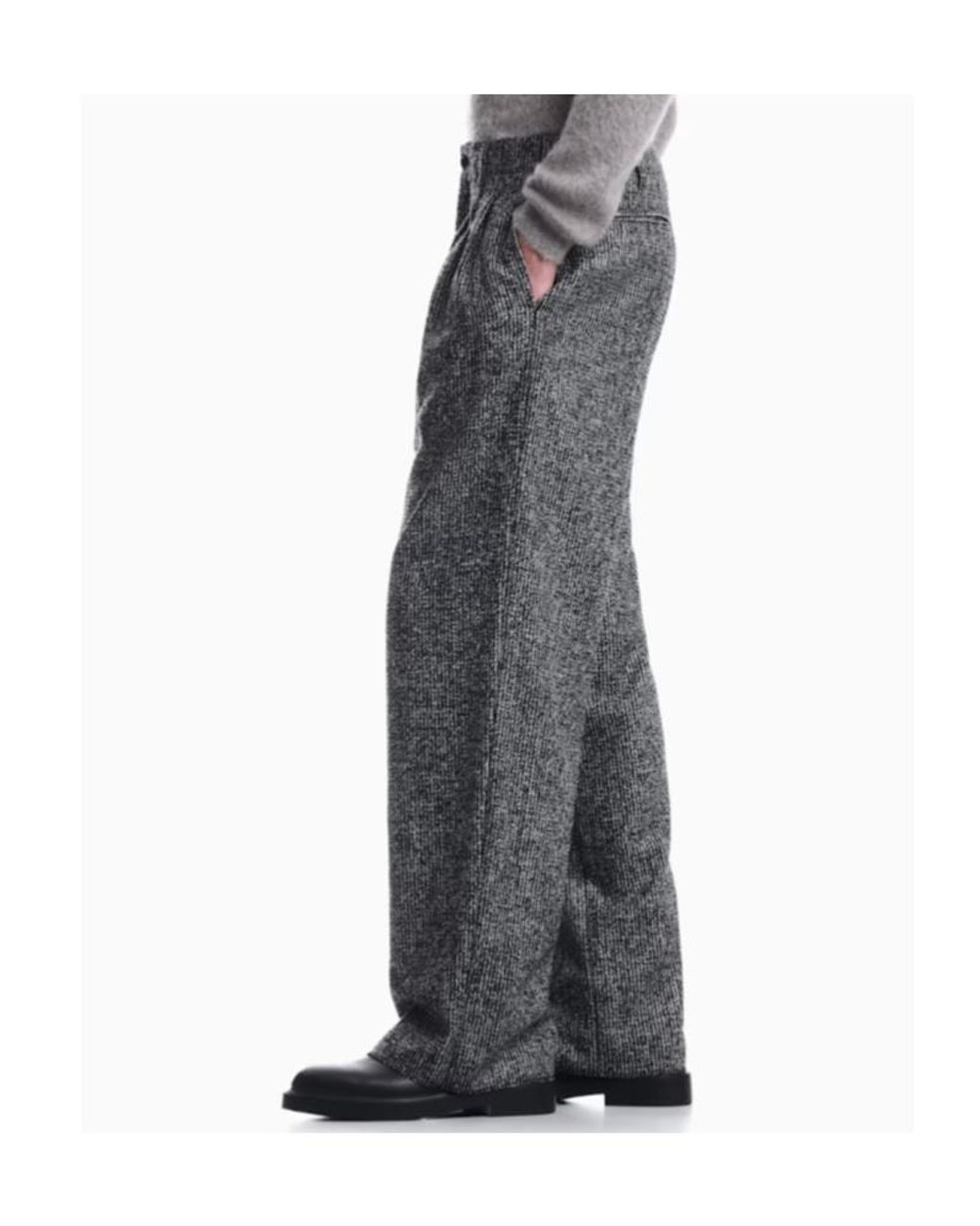 Emporio Armani Gray Patterned Pleated Trousers for men