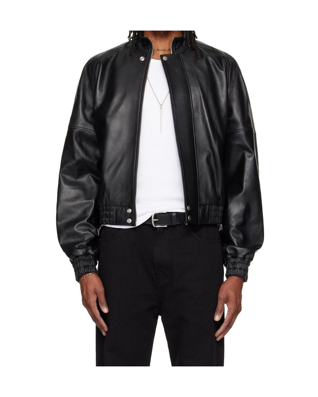 Lu'u Dan Black Stand-Up Collar Leather Jacket for men
