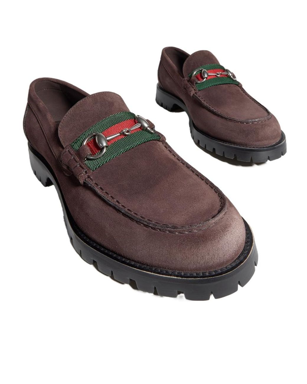 Gucci Brown Horsebit Lug Sole Loafers for men