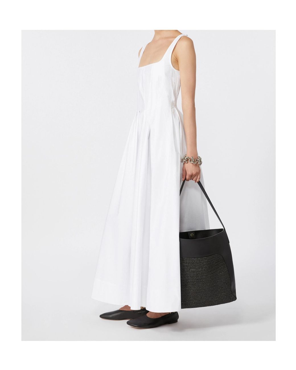 Sportmax White Giro Square-Neck Midi Dress