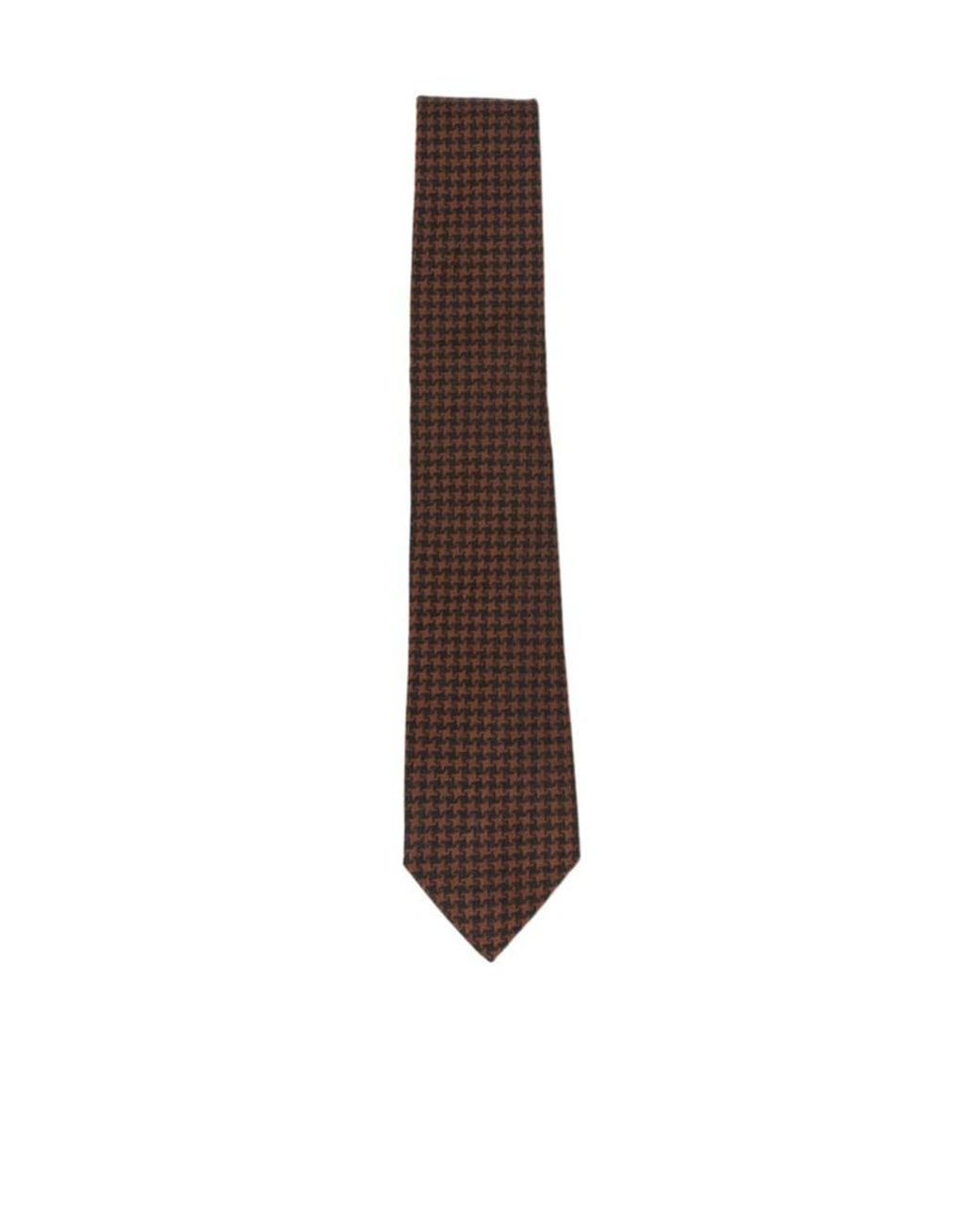Tagliatore Brown Houndstooth Pattern Tie for men