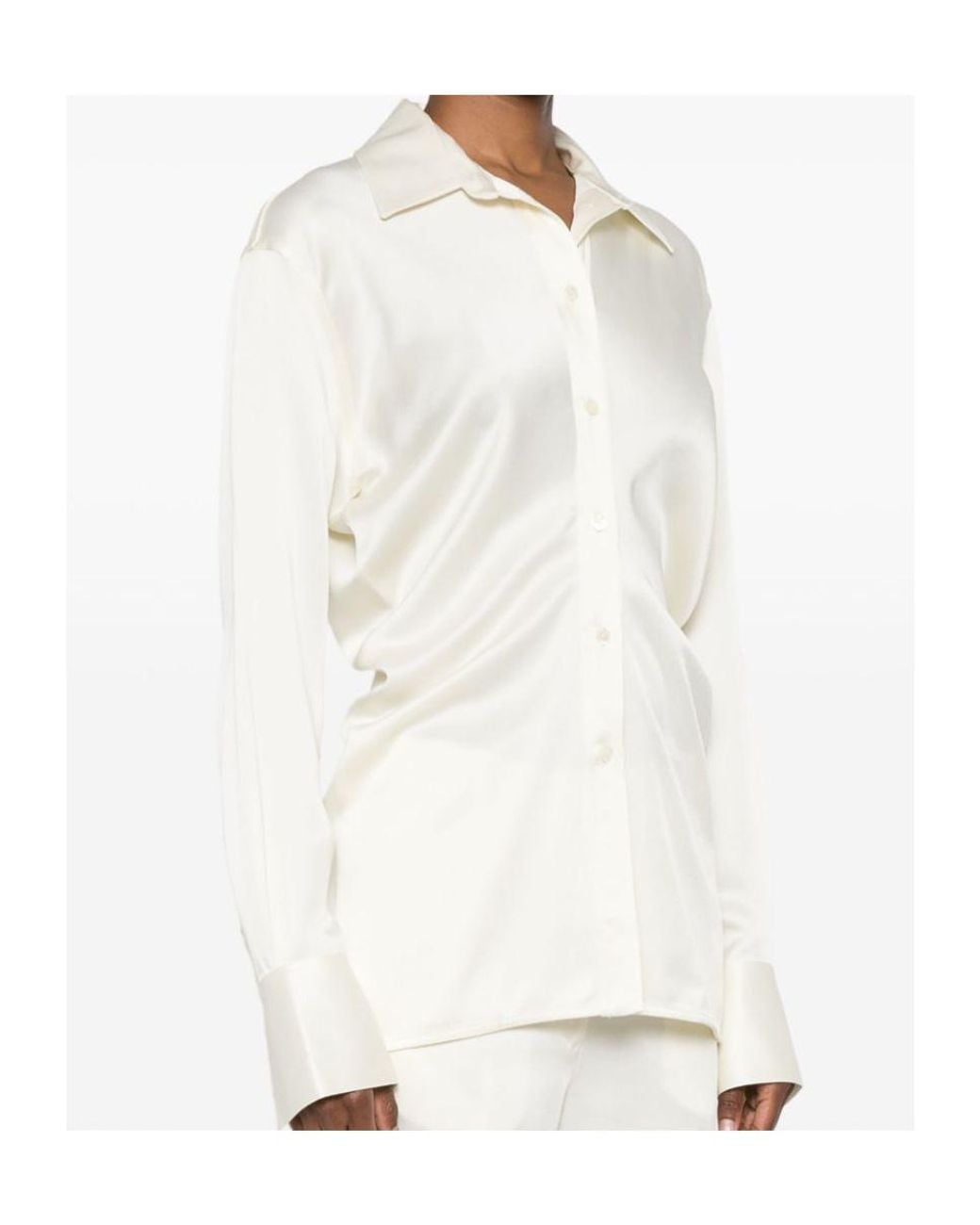 Totême White Totême Slouch-Waist Satin Shirt